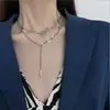 Corrente de Nariz de Porco Fashion e Única Colar com Pingente de Franja de Camada Dupla para Mulheres, Design Punk Hip-Hop Corrente Versátil para Clavícula Acessório de Celebridade da Internet