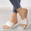 Zapatillas de cuña de gran tamaño para mujer, de comercio exterior, novedad de verano 2023, con punta abierta, suela gruesa de paja, zapatillas transfronterizas de gran tamaño.