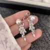 Anel de Dedo Pequeno Estilo Coreano Folha de Diamante Perolada Aroma Delicado Design de Nicho Feminino Brincos de Franja de Cristal de Alta Qualidade Trigo