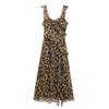 Ropa de mujer europea y americana transfronteriza 2024 verano nuevo vestido largo con tirantes decorativos laminados con estampado animal y volantes