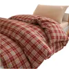 Juego de seis piezas de ropa de cama de algodón para dormitorio estudiantil INS, juego de tres piezas de algodón lavado simple a rayas para literas y colchones