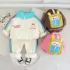 Invierno Nuevo Estilo Niños y Niñas Terciopelo Cuello Alto Cremallera Camisa Combinación de Colores Manga Larga Traje Bebé Cálido Ropa Infantil Conjunto de Dos Piezas