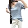 Top de Punto de Seda Fresco de Verano para Mujer, Camisa Base Fina Holgada, Manga Corta Versátil, Venta al por Mayor Transfronteriza