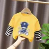 Camiseta de manga larga para niño, capa base para niños medianos y mayores, ropa interior, camiseta 100% algodón, estilo Primavera/Otoño 2026, top tipo dos piezas falso, atractivo