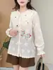 Ropa de Otoño 2026 Estilo Mori Girl Japonés Dibujos Animados Bordado Floral Cuello Solapa Camisa Cardigan Suelta Oversize de Manga Larga para Mujer