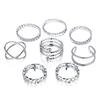 AliExpress Anillo de Nudillo Negro Caliente Personalidad Creativa para Mujer Set de Combinación Simple 7 Piezas Anillo de Manga