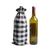 Bolsa de Vinho Xadrez com Cordão Transfronteiriça, Saco de Algodão para Garrafa de Vinho de Natal, Bolsa de Presente de Embalagem de Vinho de Algodão com Cordão