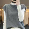 Colete Tricô de Lã Fina com Fio Floral e Gola Redonda para Mulheres com Franjas, Toque de Luxo, Peça de Outerwear Cinza