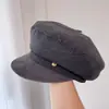 Boina Retrô Patchwork com Aba de Veludo Camurça para Mulheres Outono Britânica Versátil Boné Bico de Pato Proteção contra Frio Aquecimento Boina Octogonal Tendência