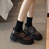 Estilo Británico Grueso Negro Primavera Combinable Aumento de Altura 2025 Retro Zapatos Pequeños de Cuero Nuevos Mocasines Falda de Mujer JK