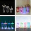 Taza de Plástico de Doble Capa para Popote al por Mayor 16oz Tarjeta Creativa Taza de Agua Tapa Redonda Brillo Polvo Suelto Regalo Taza para Hielo con Luz
