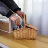 Cesta de Piquenique de Vime Transfronteiriça, Cesta de Armazenamento Dupla Abertura em Rattan em Formato de Casa, Cesta de Armazenamento para Passeio ao Ar Livre e Piquenique