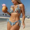 Bikini de baño de comercio exterior transfronterizo de Amazon 2027 nuevo sexy con cordones estampado europeo y americano para mujer bikini