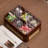 Caixa Organizadora Empilhável Cor de Noz com Tampa para Frutas Secas, Bandeja Estilo Chinês para Lanches e Sementes, Prato de Frutas, Caixa para Conjunto de Chá da Sala de Estar