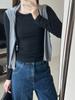 Camisa de punto de mezcla de lana, top de otoño e invierno, suave, encerada, ajustada, cuello redondo, combinable, fina, de manga larga, interior.