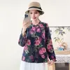 Nuevos tops estampados de estilo chino para otoño para mujeres de mediana edad y mayores, moda para madres, cuello redondo, talla grande, manga larga, camisa fina