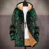 Chaqueta de Nuevo Estilo Transfronteriza con Elementos de Patrón Multicolor, Cárdigan con Capucha y Cremallera 88, Abrigo de Algodón Polar Espeso de Invierno con Forro Amarillo