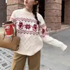 Estilo Coreano Novo Retrô Atmosfera de Natal Suéter Jacquard Feminino Outono Inverno Solto Gola Redonda Pulôver Malha Top