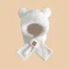 Chapéu e Cachecol de Urso Tudo-em-Um Feminino de Inverno Quente e Fofo Pelúcia Ciclismo Conjunto de Duas Peças Chapéu e Cachecol à Prova de Vento de Inverno