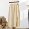 Saia Elegante de Lã de Comprimento Médio com Fenda para Outono e Inverno Feminina Saia Base em H para Quadril Cintura Alta Saia Longa de Malha de Caxemira