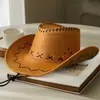 Sombrero de vaquero occidental para hombres y mujeres, ala ancha, protección solar, cuero, estilo vintage, adecuado para viajes al aire libre y fotografía