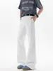Pantalones blancos delgados de pierna recta, seda de hielo, ligeramente acampanados, longitud extendida, pantalones casuales fluidos para hombre, verano, adelgazantes para personas altas