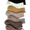 Meias grossas e quentes de outono e inverno para mulheres, na altura da panturrilha, meias curtas básicas de cor sólida, meias versáteis em tons terrosos