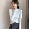 H528 Camisa de cuello medio alto para mujer, ropa interior para mujer, camisa de base lijada para otoño e invierno, ropa exterior cálida de corte entallado, camiseta de manga larga.