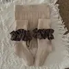 Leggings para Niña Estilo Nuevo Primavera y Otoño 2026 con Rayas Verticales y Adorno de Encaje, Mallas para Bebé para Uso en Exteriores, Leggings para Niños