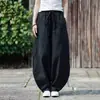 Pantalones de color liso talla grande estilo linterna, pierna ancha curva casual de marca moderna para hombre, talla extragrande, negro y blanco roto