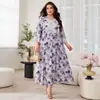 Ropa Nueva de Mujer para Primavera y Otoño, Encaje Estampado, Corte Holgado, Adelgazante, Elegante, Mangas Tres Cuartos, Vestido de Talla Grande, Estilo Largo, Estilo Hada