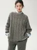 26 Nuevo Suéter de Cachemir Retro de Punto Trenzado con Cuello Redondo para Mujer Otoño/Invierno, Corte Holgado, Estilo Relajado, Top Base de Punto Adelgazante