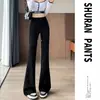 Calça ligeiramente flare, corte slim, versátil, nova calça casual 2026, justa, modeladora, forrada com fleece, adequada para o trajeto, com toque relaxado e leve elasticidade