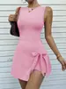 Vestido de Tênis de Peça Única de Verão Transfronteiriço com Lindo Design nas Costas, Emagrecimento, Confortável, Conjunto de Macacão Esportivo de Cor Sólida para Mulheres, Anti-Exposição, Respirável