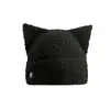 Versátil y moderno gorro de punto cálido estilo coreano para mujer, con orejas de peluche para proteger los oídos, lindo y favorecedor para la cara, gorro de punto con orejas de gato para otoño e invierno