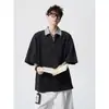 Sudadera con Cuello de Camisa Tie-Dye Falsa de Dos Piezas Manga Corta para Hombre, Verano Oversize de Marca de Moda Ajuste Holgado Fresca Camiseta de Media Manga
