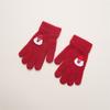 Guantes de lana rosas y rojos con logo de conejo de cinco dedos para niños, lindos, súper lindos, para niños y niñas, de cinco dedos, cálidos, finos, para manos