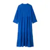 Vestido de Verano para Mujer Estilo Europeo y Americano 2026 Azul Cuello en V Largo Medio 26344 Color de la Foto Mezcla de Fibra Sintética Patchwork