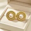 Pendientes de botón Xinshi con Círculo de Perlas Francesas Chapados en Oro Real, Modernos y Elegantes, Pendientes de Personalidad de Nicho Vintage