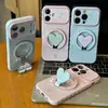 Funda para Teléfono con Diseño de Corazón de Cuadrícula Rosa Círculo Azul Adecuada para Apple 18 Pro Max, Alto Valor Estético para Chicas, Huawei Xiaomi 17 Ventana Grande