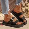 2025 Sandalias de Plataforma Gruesa de Verano Europeas y Americanas para Mujer Moda Banda Única Hebilla Plataforma de Playa Sandalias Transfronterizas para Mujer