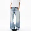 Jeans Lavados Azul Claro de la Calle Principal Americana para Hombres y Mujeres, Pierna Recta Sueltos, Pantalones Anchos de Pierna Ancha Guapos Europeos y Americanos para la Calle