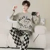 Pijama para hombre para primavera y otoño, nuevo, de manga larga, talla grande, holgado, casual, deportivo, talla extra, corte holgado, se puede usar afuera, conjunto