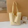 2026 Novo Estilo Coreano Grande Capacidade Listrado Dupla Face Estudante Deslocamento Casual Bolsa Tote de Lona Bolsa de Ombro Bolsa de Compras para Mulheres
