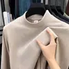 Transmisión en Vivo Transfronteriza Elástico Doble Cara Terciopelo Alemán Cuello Alto Medio Camiseta Base Manga Larga para Hombre Otoño e Invierno Color Sólido Ropa Térmica