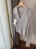 Suéter de Punto de Nuevo Estilo Primavera y Otoño 2026, Manga Larga, Cuello Semiabierto, Cuello Solapa, Top de Punto Ajustado para Mujer