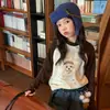 Camiseta de Manga Larga con Bloques de Color Estilo Coreano para Niñas, Cuello Redondo Versátil para Mujer, Estampado de Cachorro de Dibujos Animados, Camiseta Interior Linda Casual