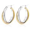 Estilo europeu e americano transfronteiriço esférico redondo 18K banhado a ouro duas cores moda feminina brincos de aço inoxidável brincos de moda simples