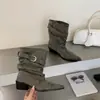 Botines de punta fruncidos apilados estilo coreano para mujer, nuevo estilo 2026 vintage hot girl, tacón grueso, botines cortos vaqueros occidentales que estilizan