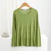 Camiseta Feminina de Algodão Bit com Gola Redonda e Manga Longa para Verão, Cor Pura, Fina, Tamanho Grande, Solta, Camiseta Básica, Roupa Exterior, Top com Proteção Solar
